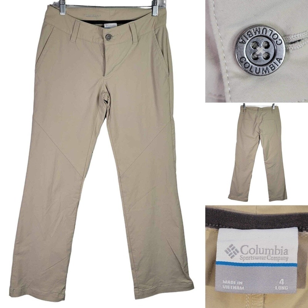 Columbia Omni-Shield Pant Outdoors Nylon Womens Size 4 Stretch Khaki Tan Hemmed